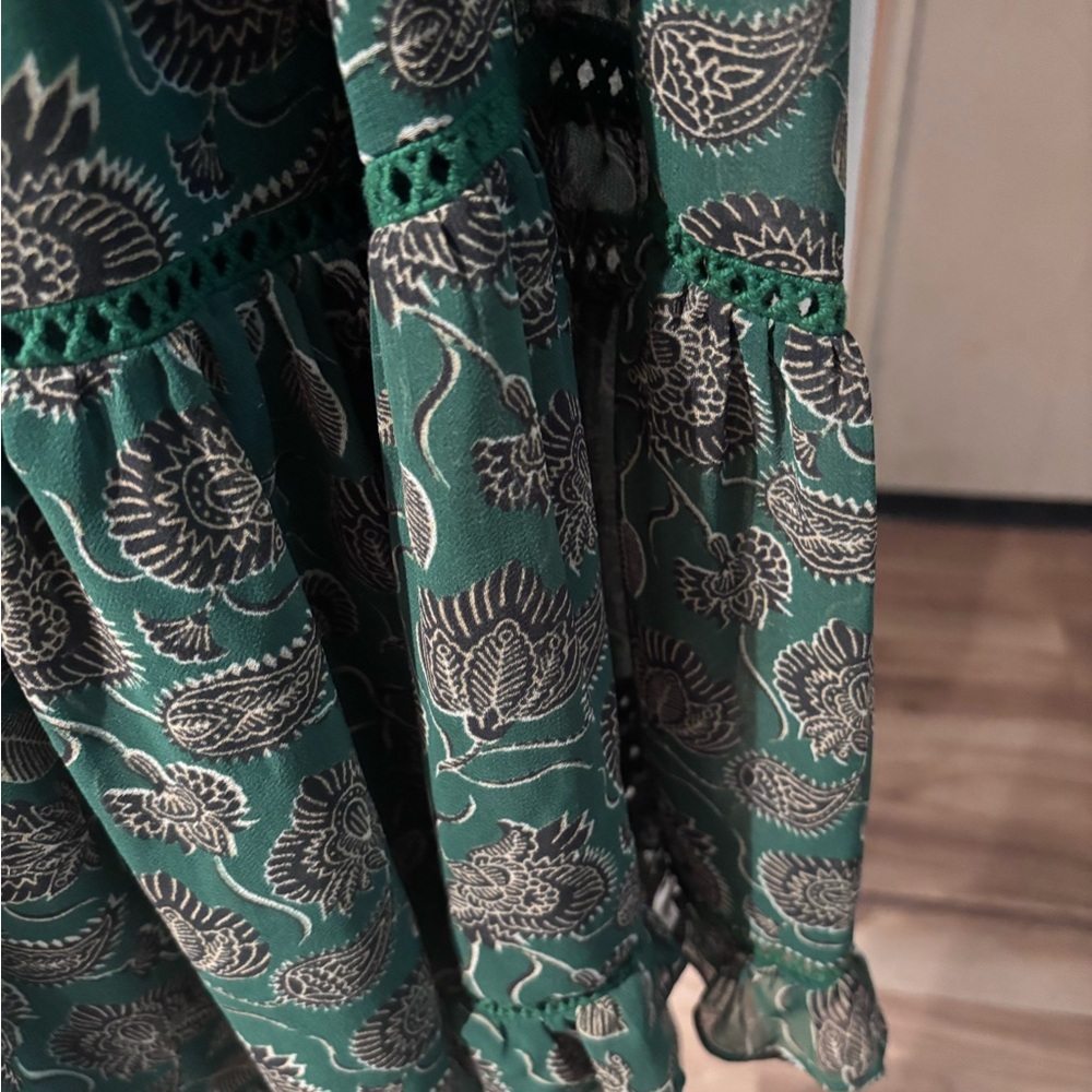 Rebecca Minkoff Florence dress in green paisley print polyester size M. Vintage! - Picture 10 of 16